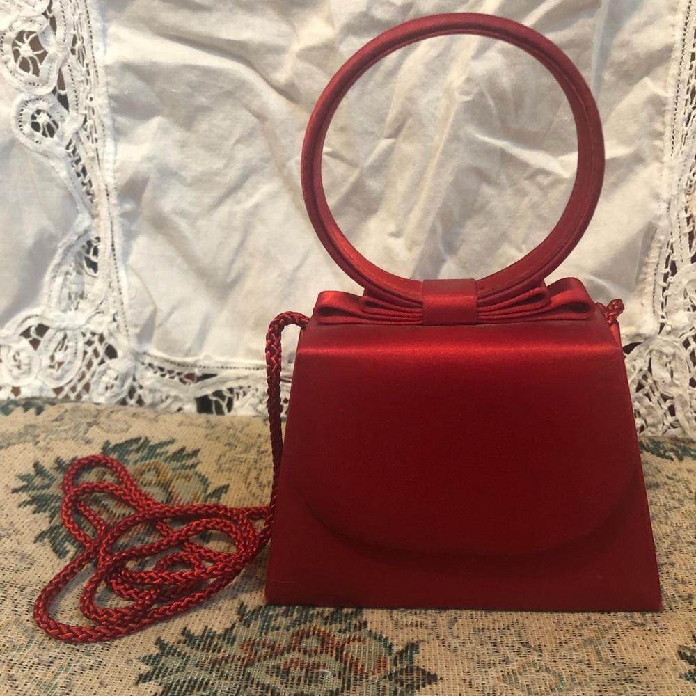 Wristlet clutch bracelet purse red satin with crossbody strap Preston&York